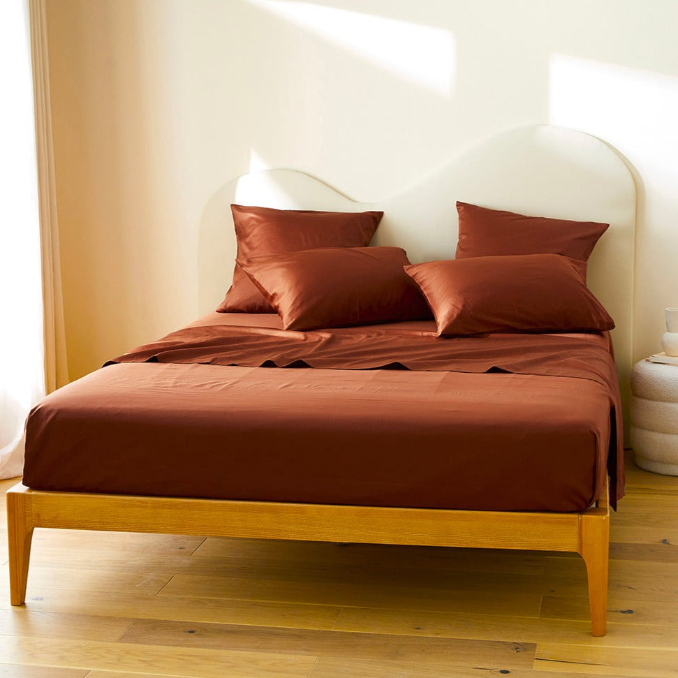 Le drap plat en satin de coton bio - Terracotta