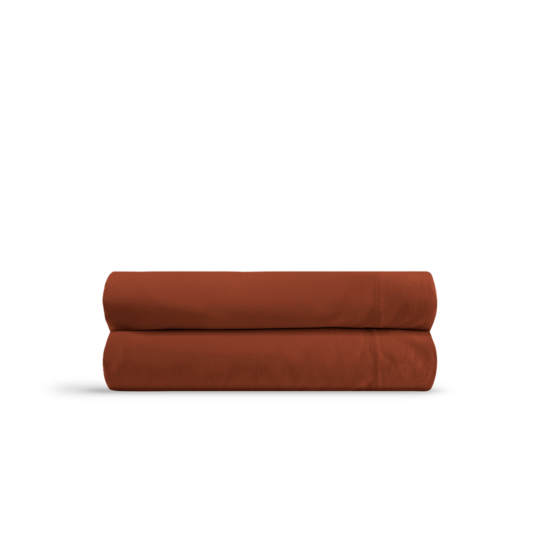 Le drap plat en satin de coton bio - Terracotta