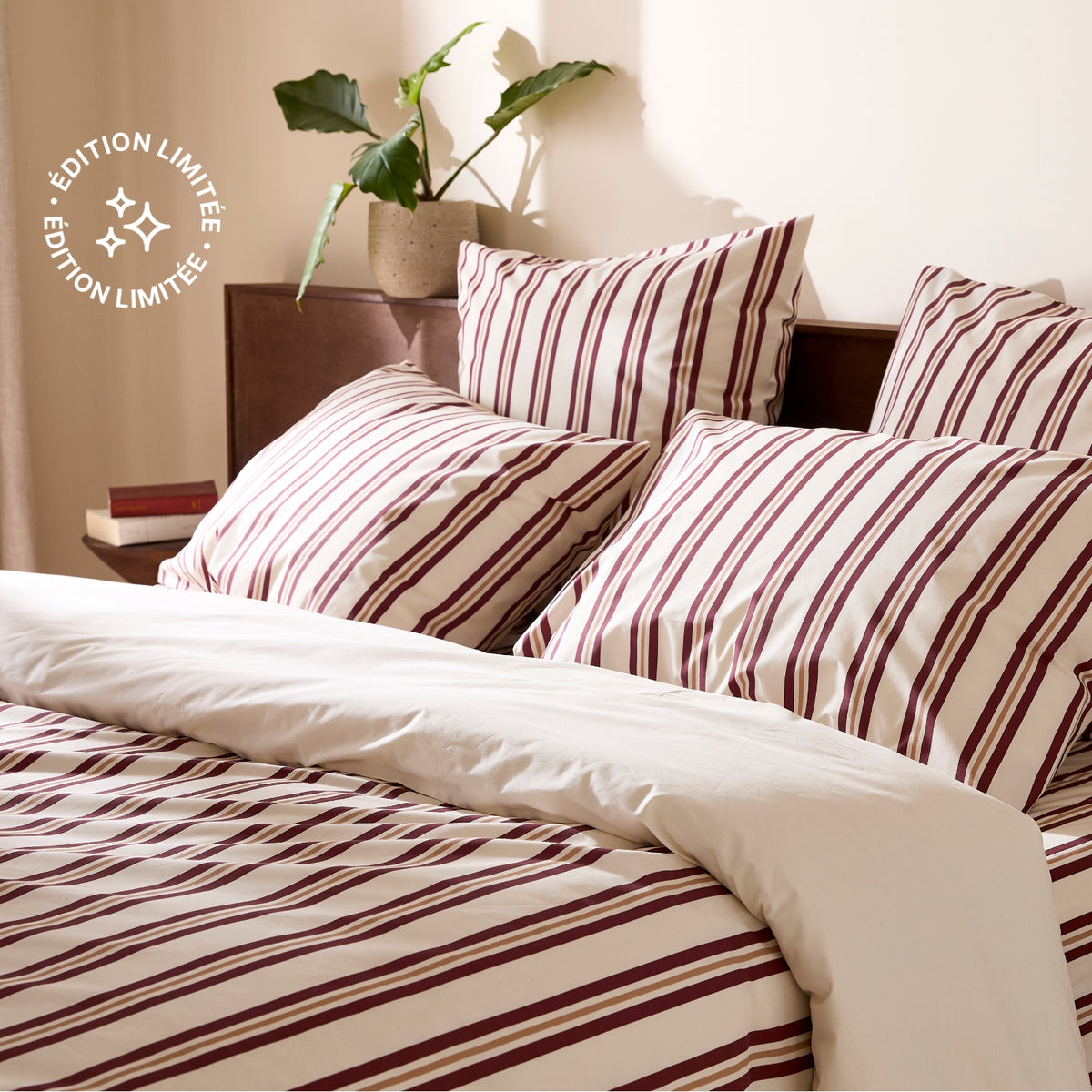 La housse de couette rayures bordeaux et noisette