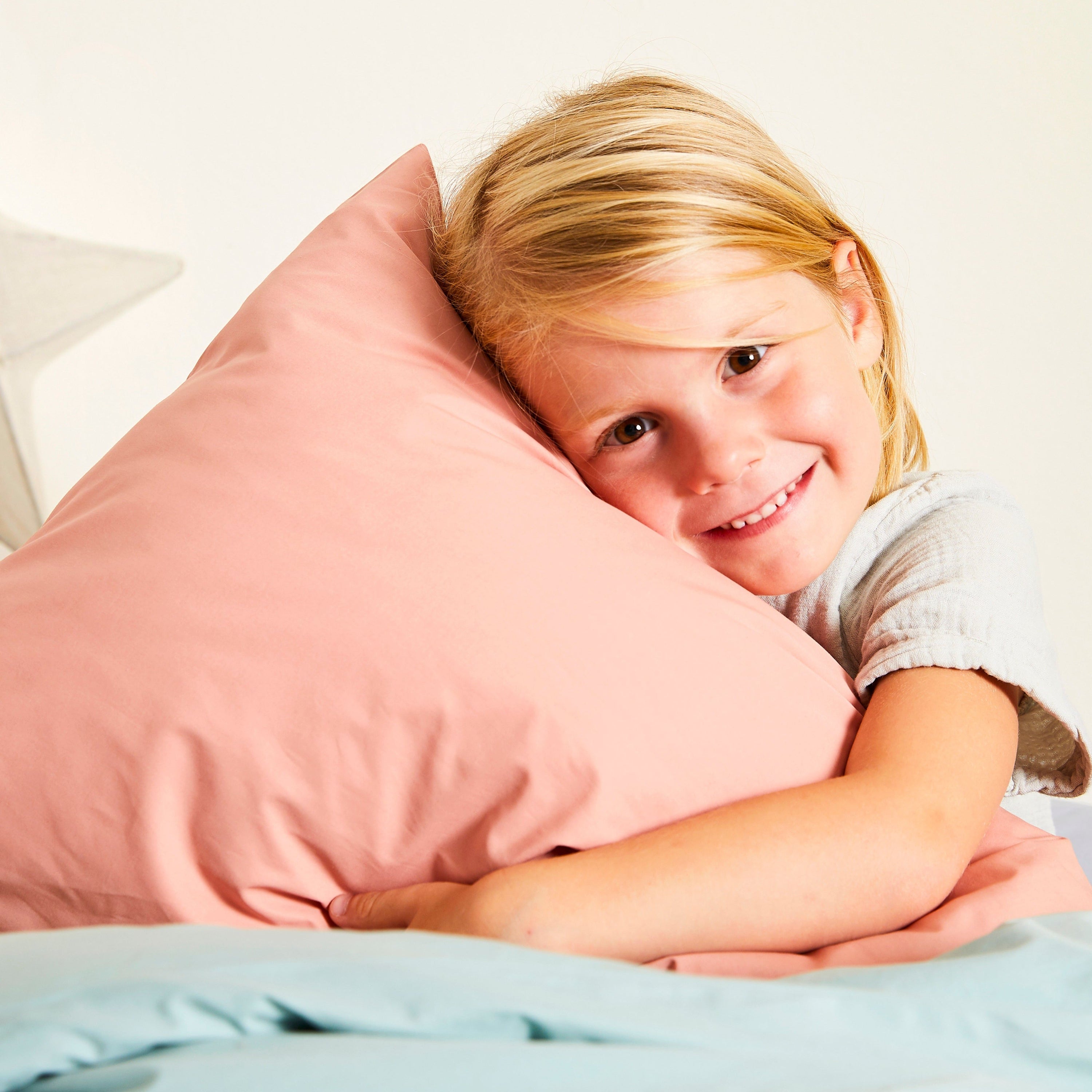 Pack taie et sous-taie enfant en percale de coton bio - Bois de rose