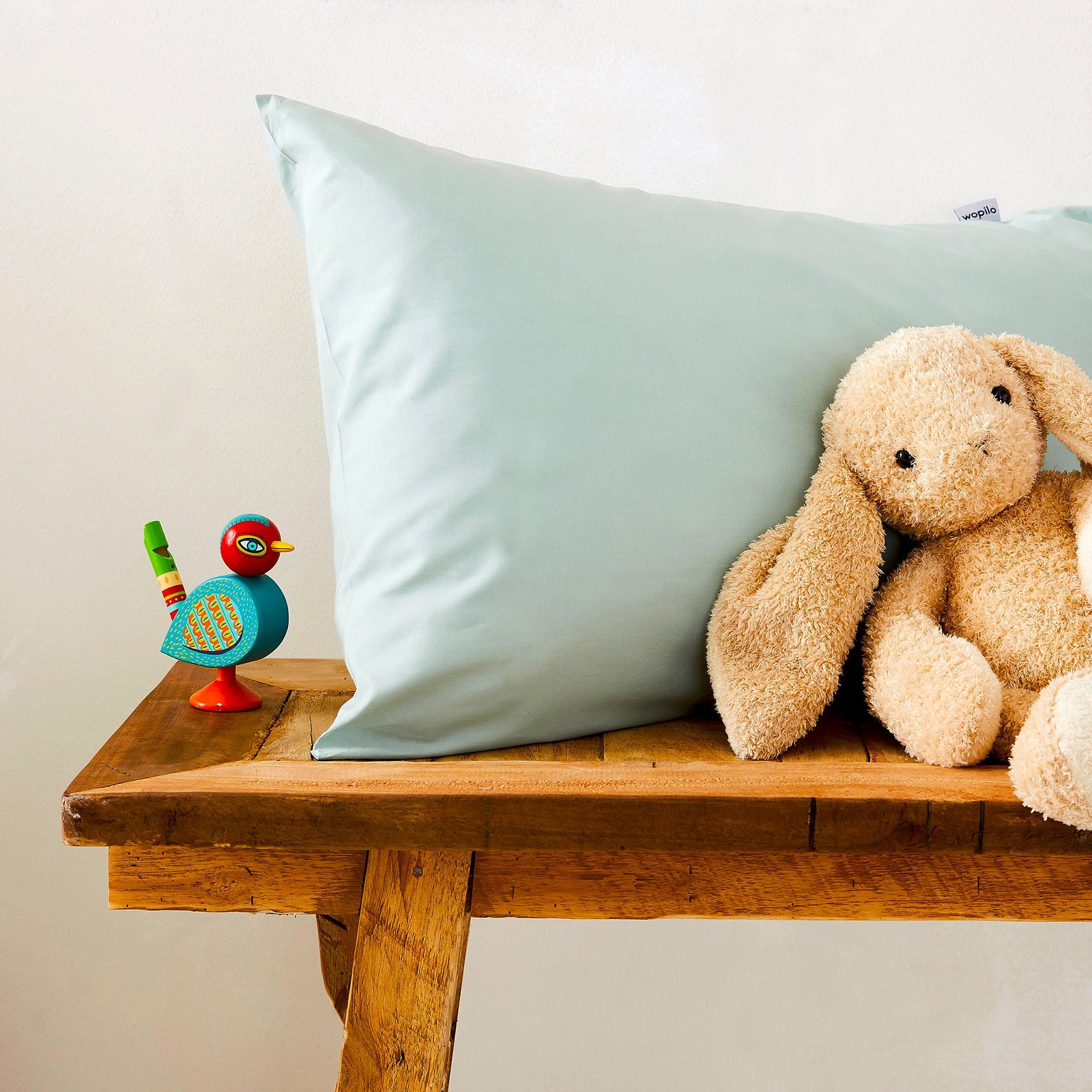 Pack taie et sous-taie enfant en percale de coton bio - Vert d'eau