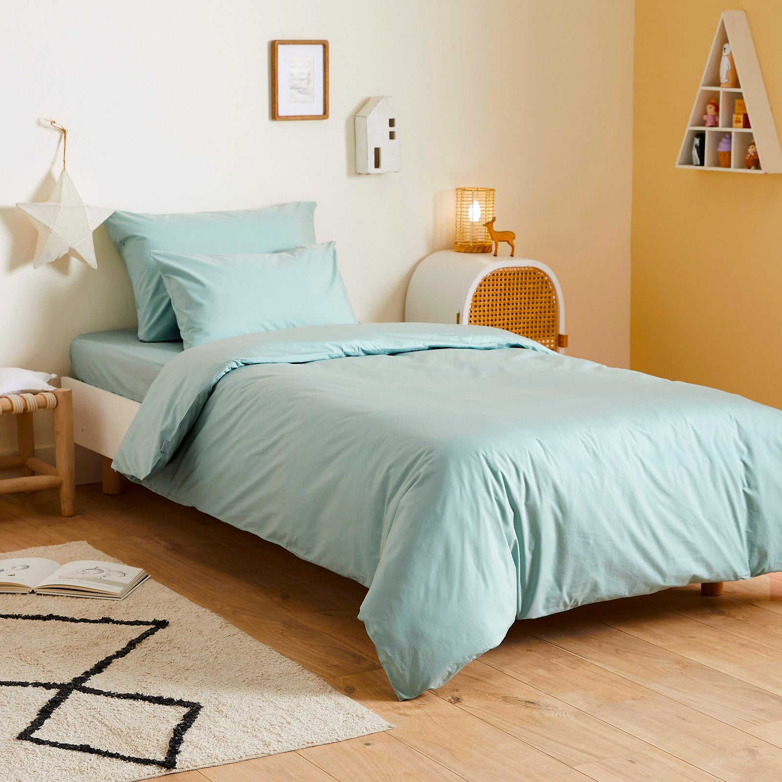 Pack taie et sous-taie enfant en percale de coton bio - Vert d'eau