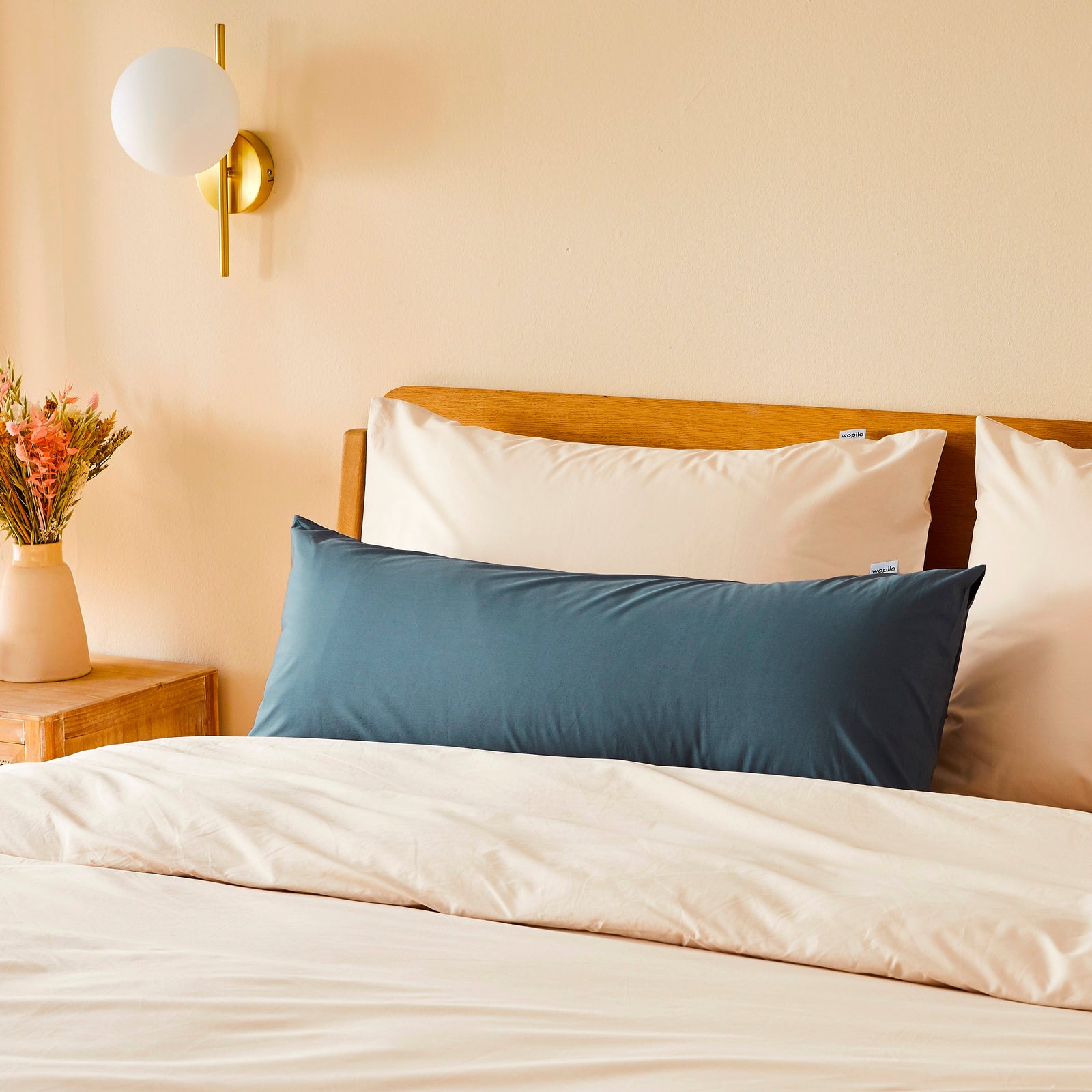 La taie de traversin wonderpilo en percale de coton bio - Bleu ardoise