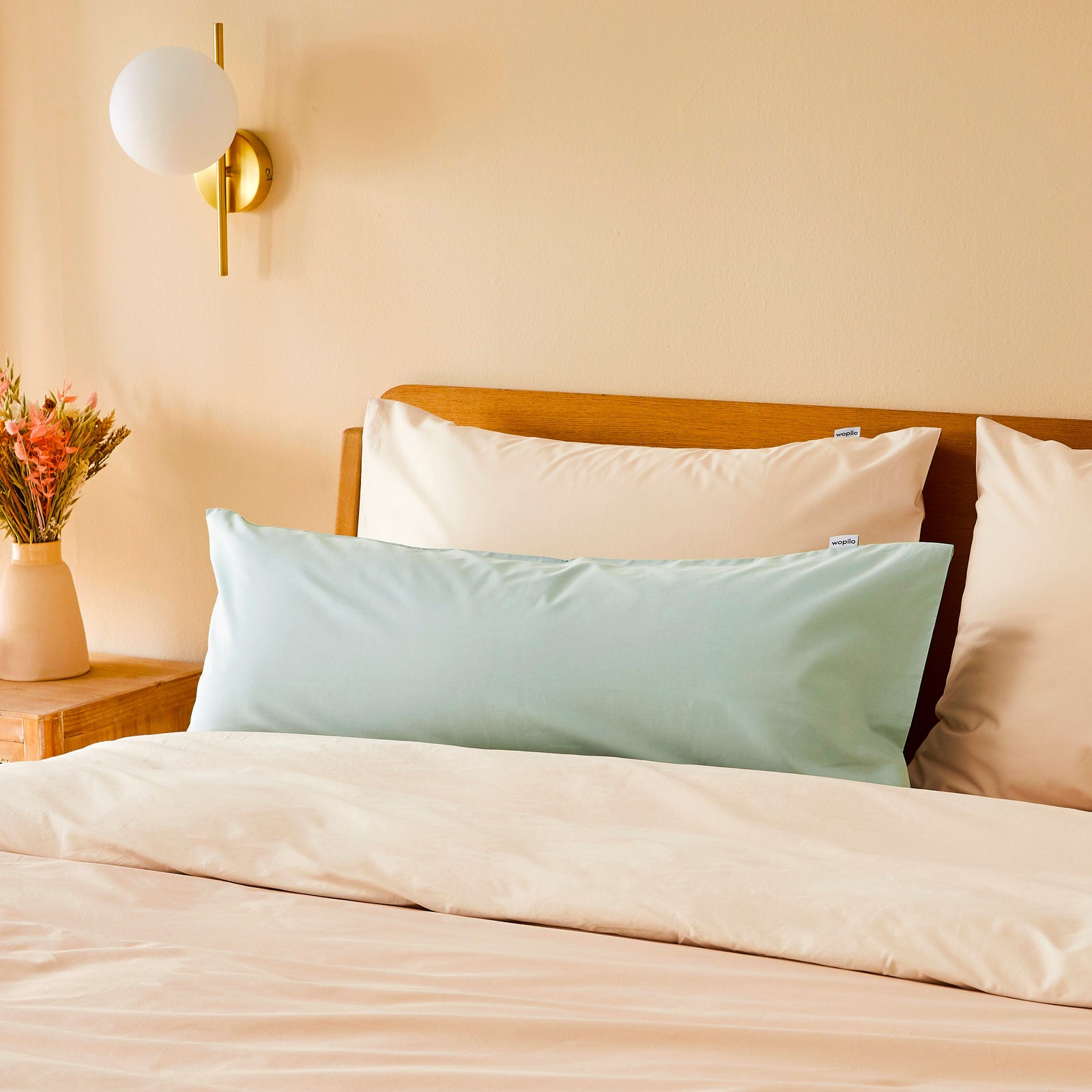 La taie de traversin wonderpilo en percale de coton bio - Vert d'eau