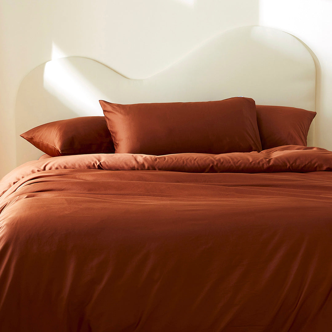 La taie de traversin wonderpilo en satin de coton bio - Terracotta