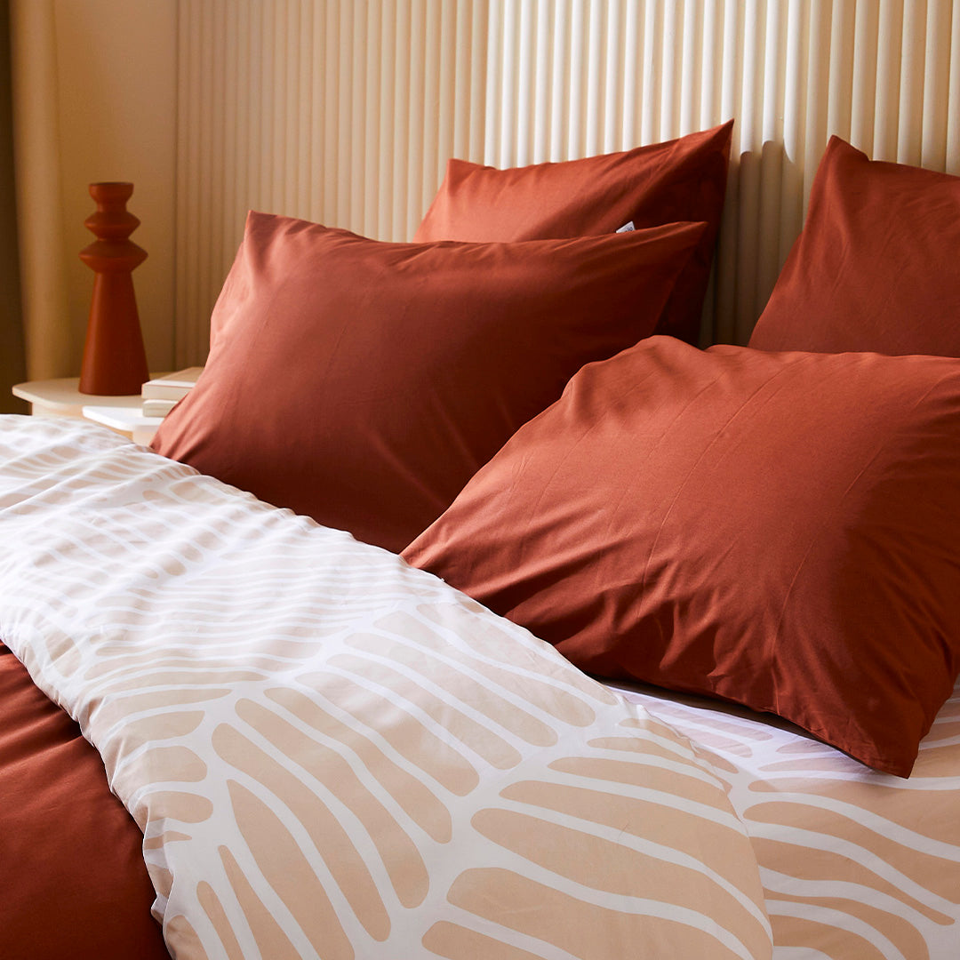 La housse de couette en percale de coton bio - Dunes beige et terracotta