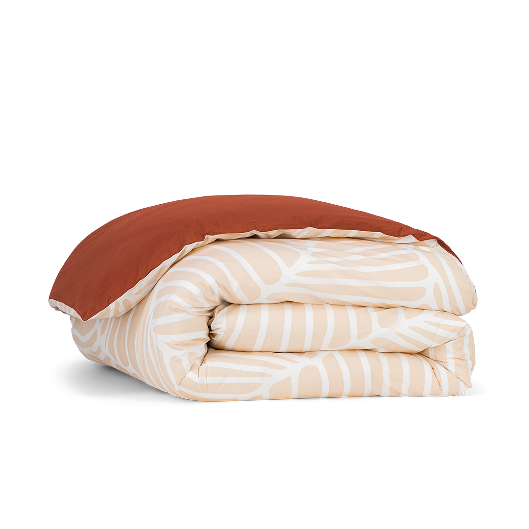 La housse de couette en percale de coton bio - Dunes beige et terracotta