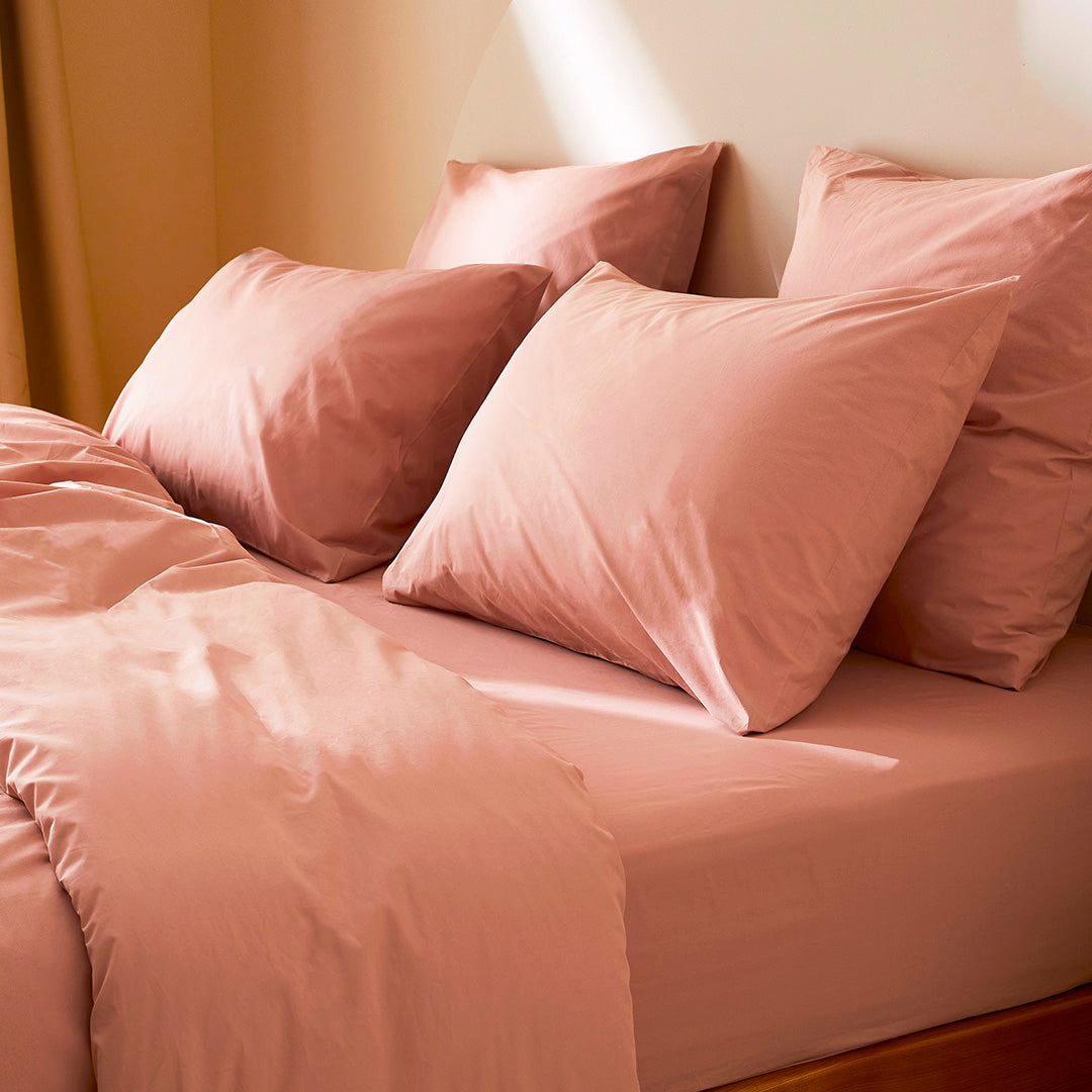 La taie d'oreiller en percale de coton bio - Bois de rose